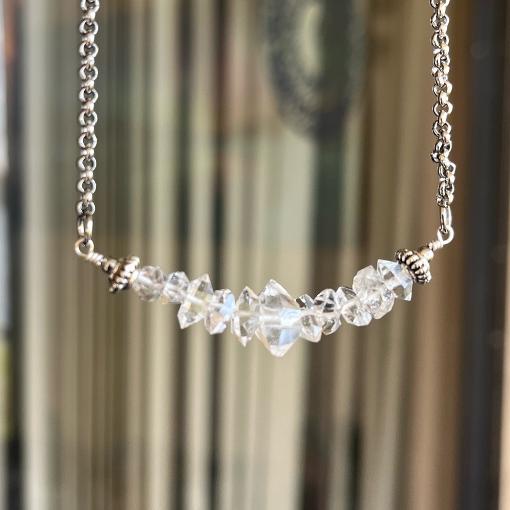 Crystal moon necklace . Genuine herkimers diamonds druzy quartz silver moon 🌙 - Picture 4 of 14